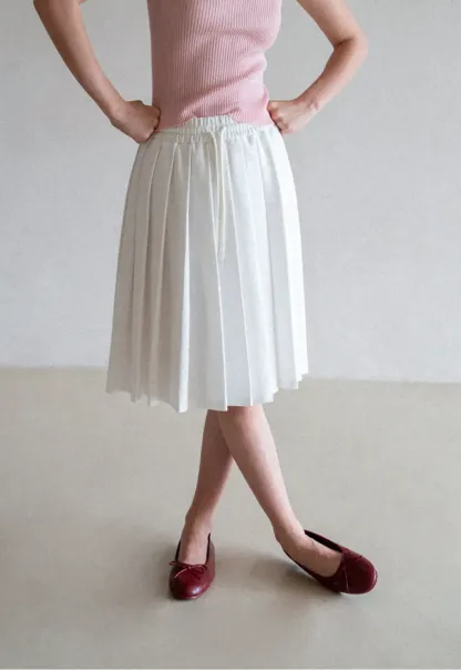 Pleated A-Line Midi Skirt