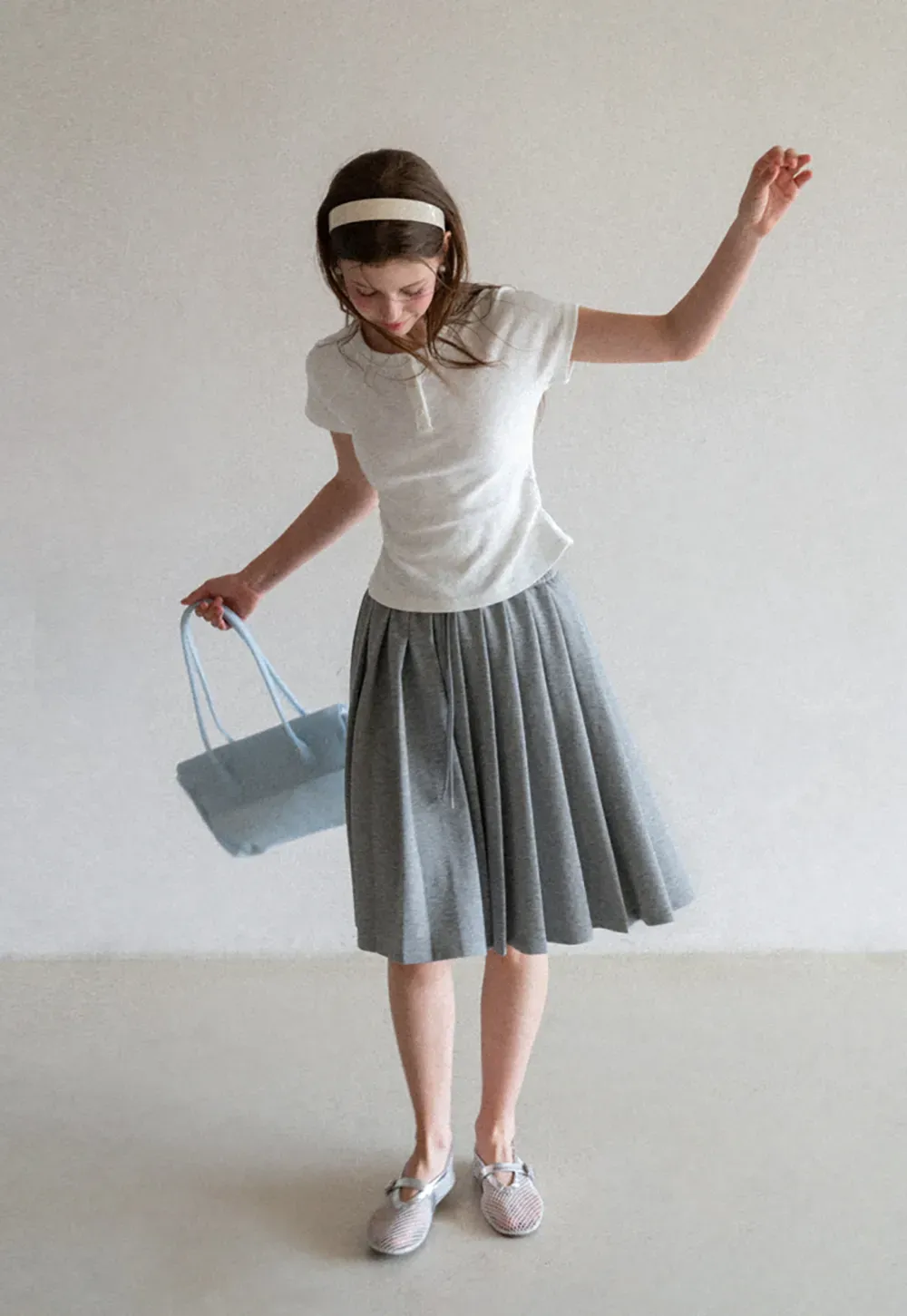 Pleated A-Line Midi Skirt