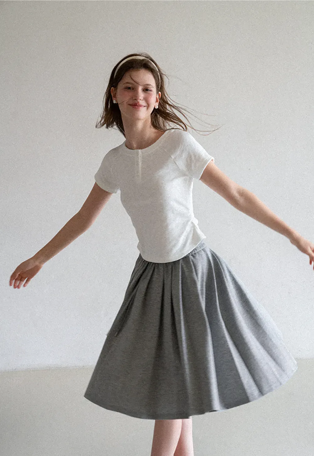 Pleated A-Line Midi Skirt