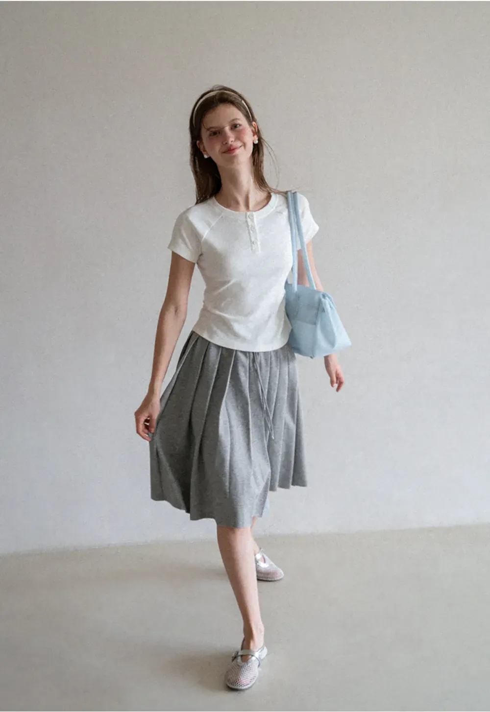Pleated A-Line Midi Skirt