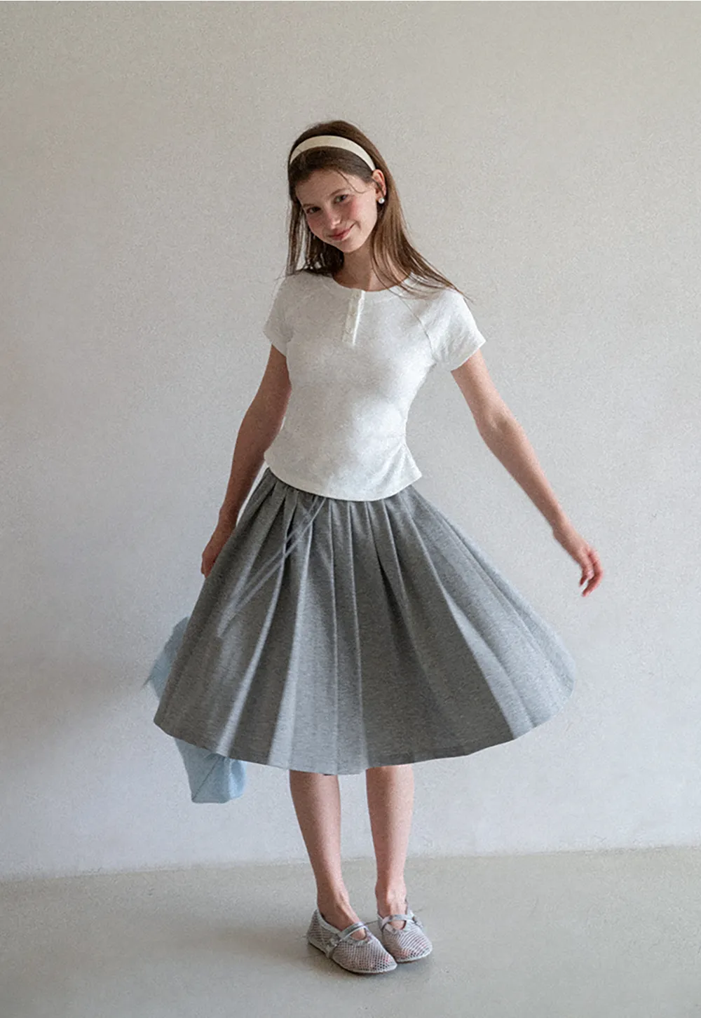 Pleated A-Line Midi Skirt