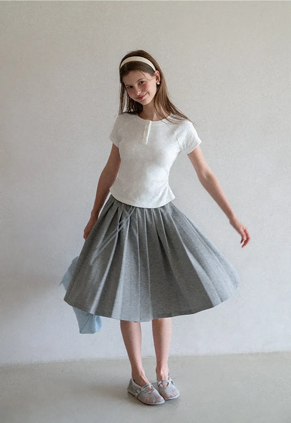 Pleated A-Line Midi Skirt