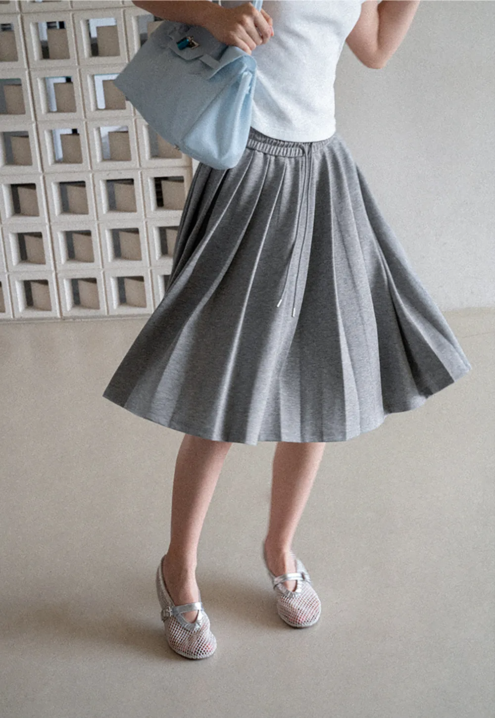 Pleated A-Line Midi Skirt