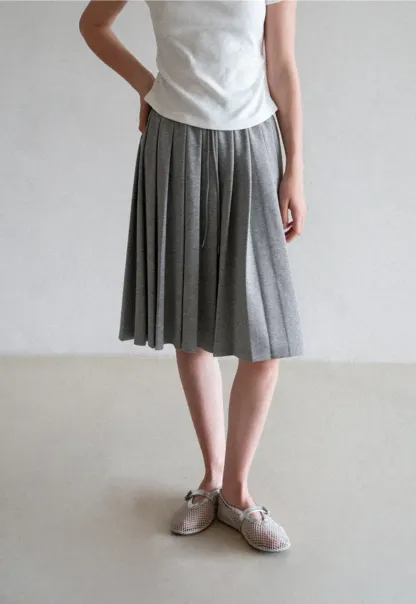 Pleated A-Line Midi Skirt