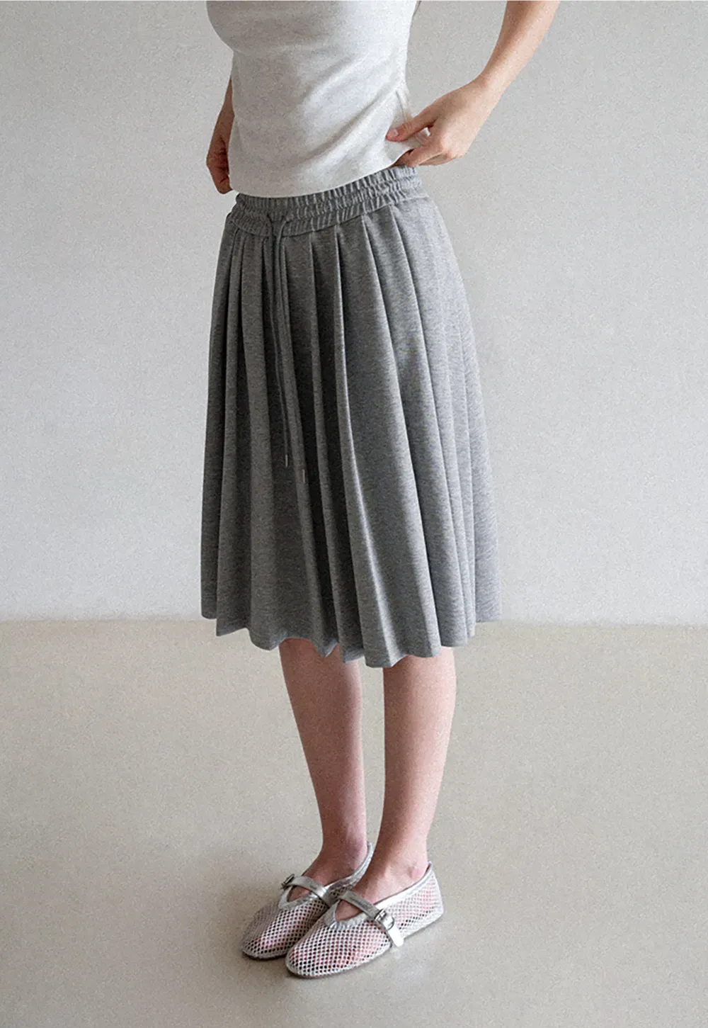 Pleated A-Line Midi Skirt