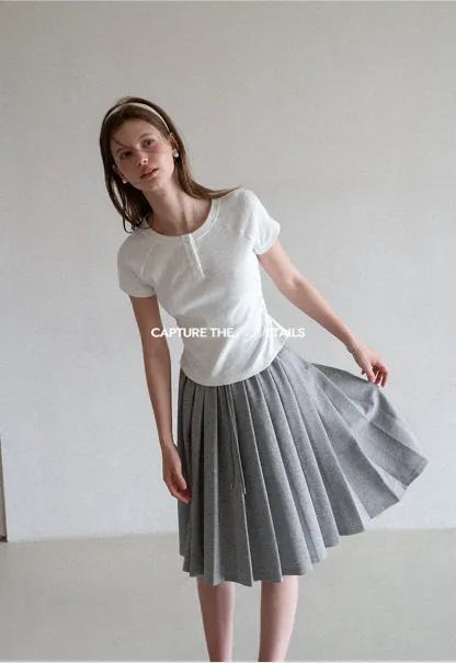 Pleated A-Line Midi Skirt