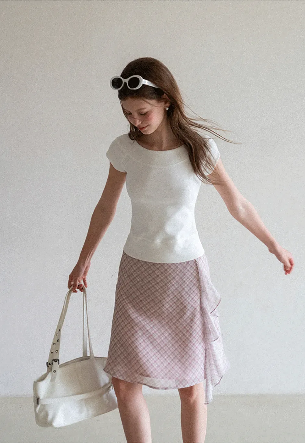 Asymmetrical Ruffle Hem Plaid Skirt