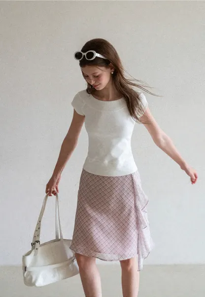 Asymmetrical Ruffle Hem Plaid Skirt