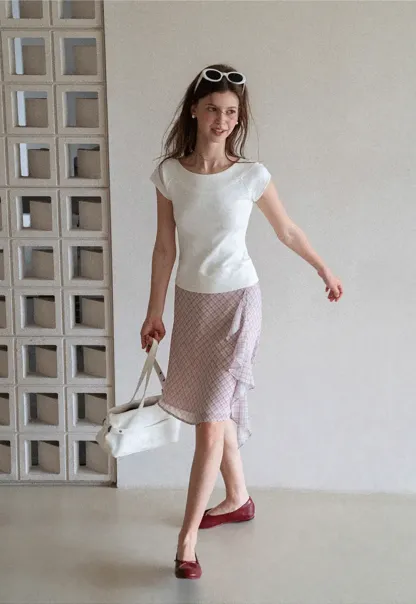 Asymmetrical Ruffle Hem Plaid Skirt