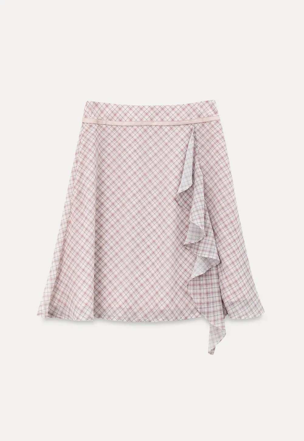 Asymmetrical Ruffle Hem Plaid Skirt