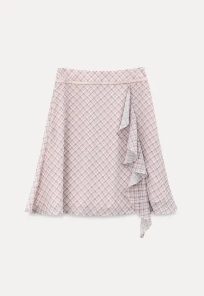 Asymmetrical Ruffle Hem Plaid Skirt