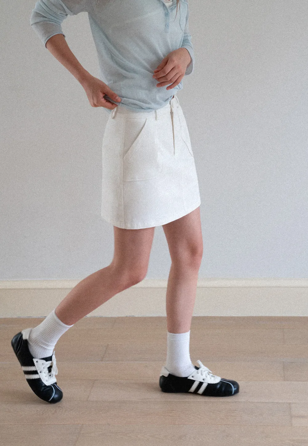 High Waist A Line Skirt with Front Patch Pockets