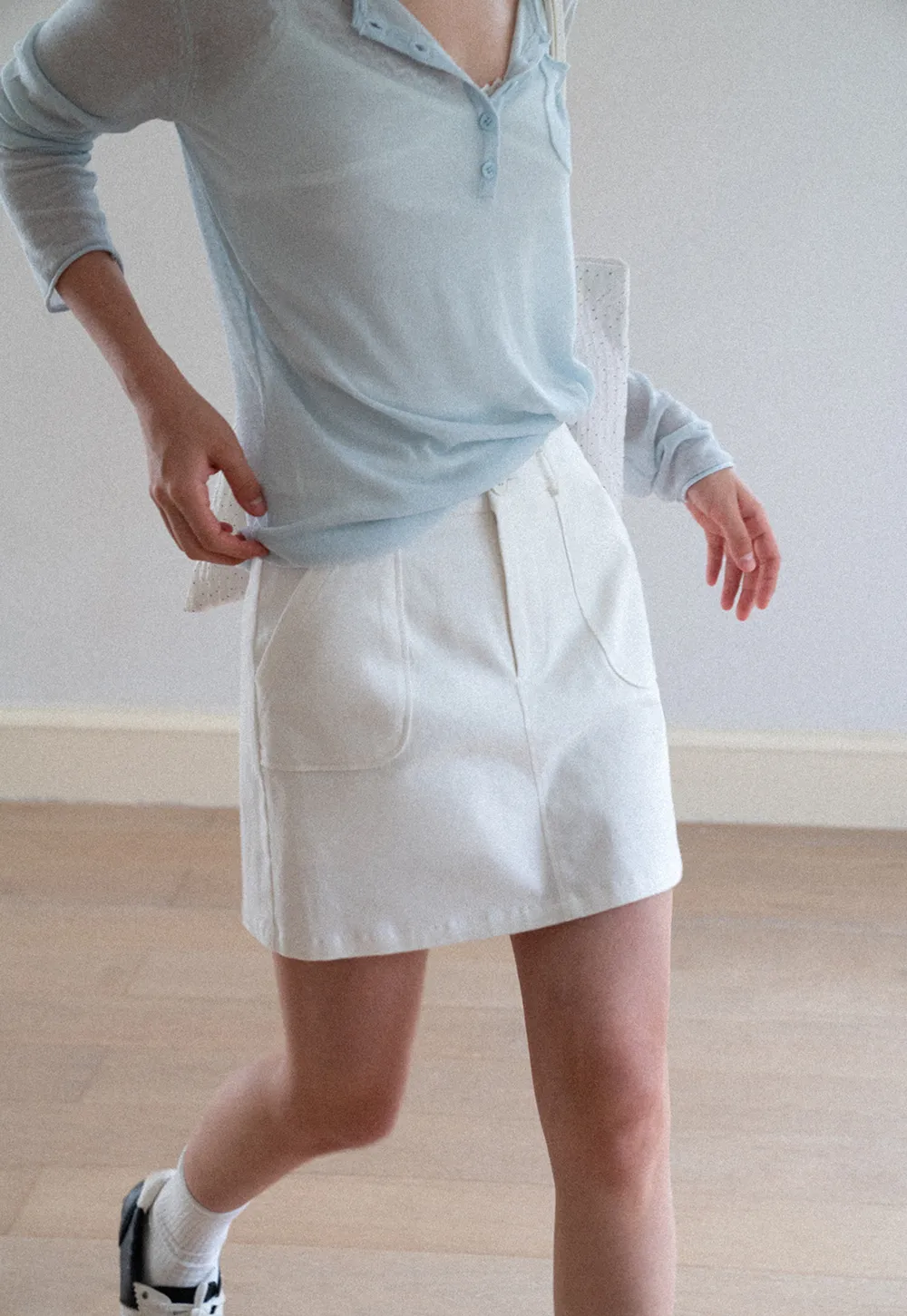 High Waist A Line Skirt with Front Patch Pockets