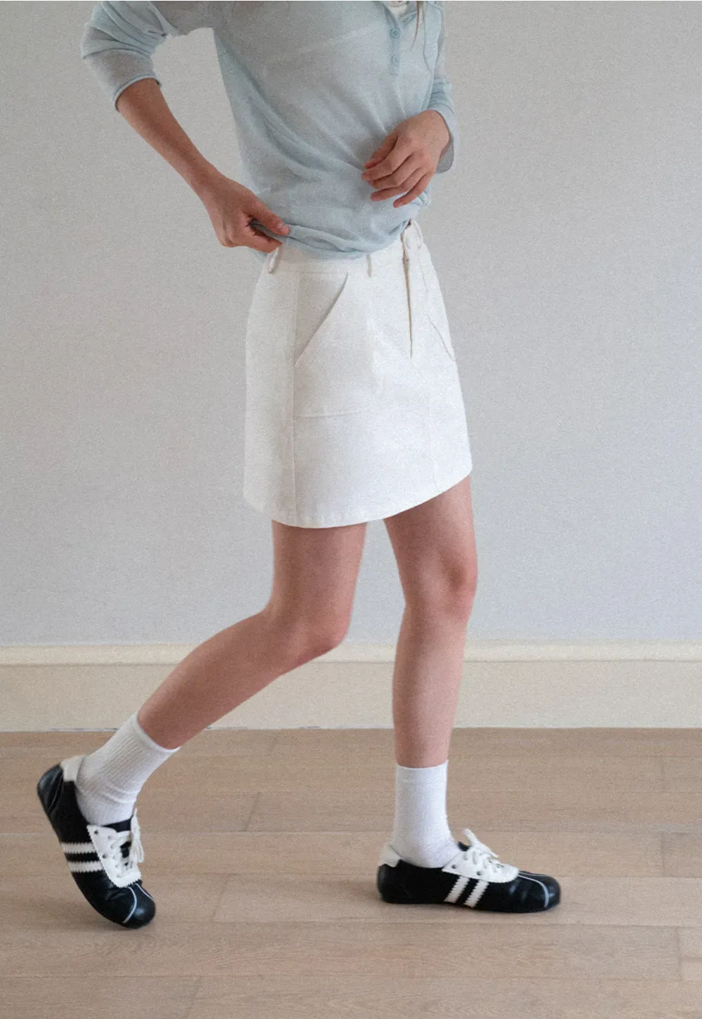 High Waist A Line Skirt with Front Patch Pockets