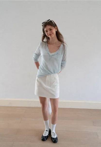 High Waist A Line Skirt with Front Patch Pockets