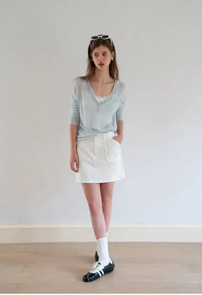 High Waist A Line Skirt with Front Patch Pockets