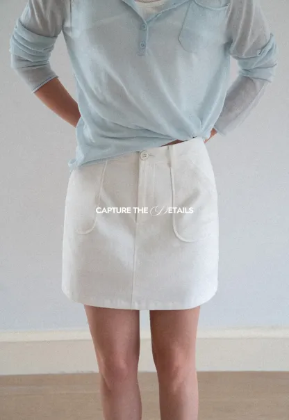High Waist A Line Skirt with Front Patch Pockets