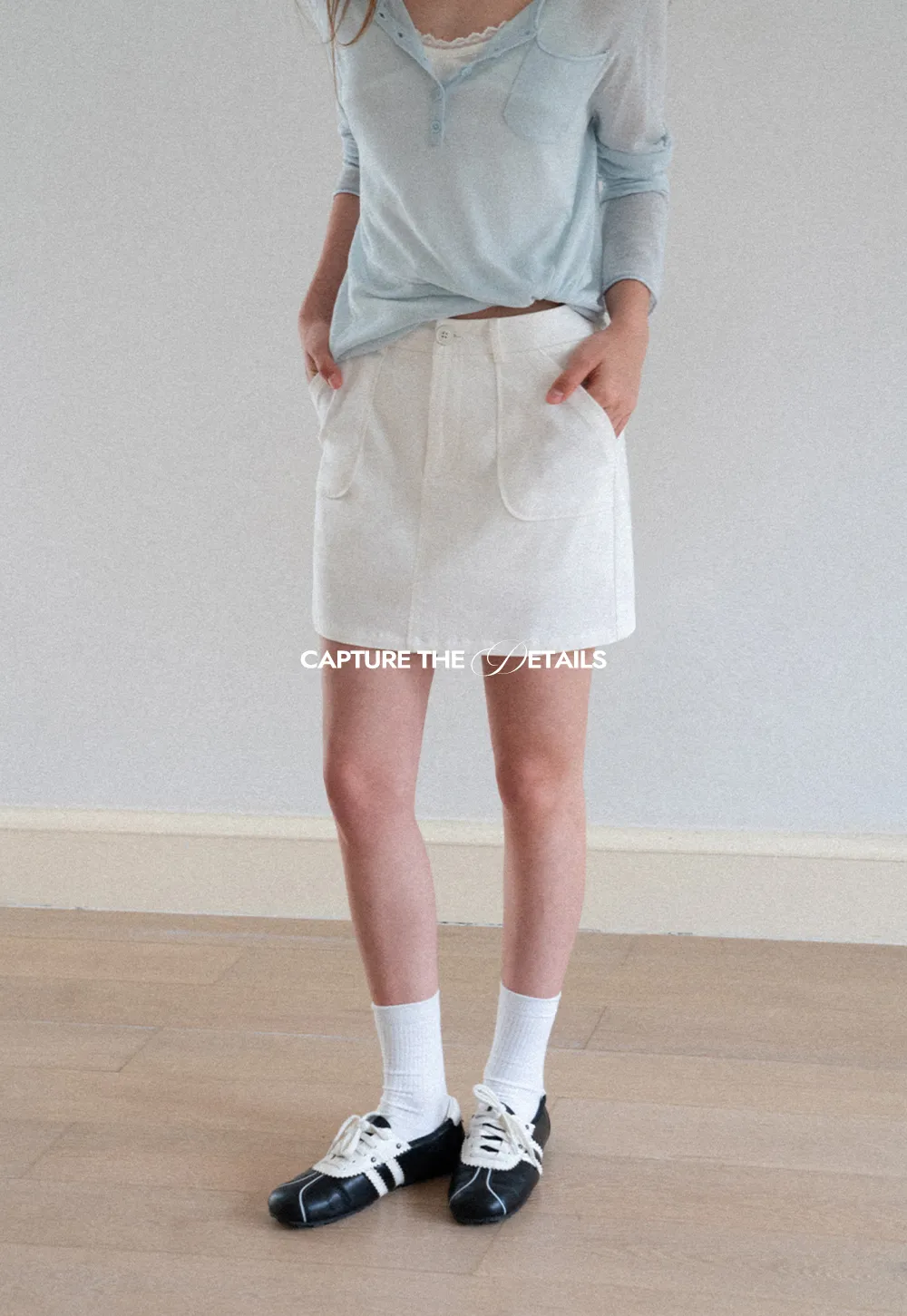 High Waist A Line Skirt with Front Patch Pockets