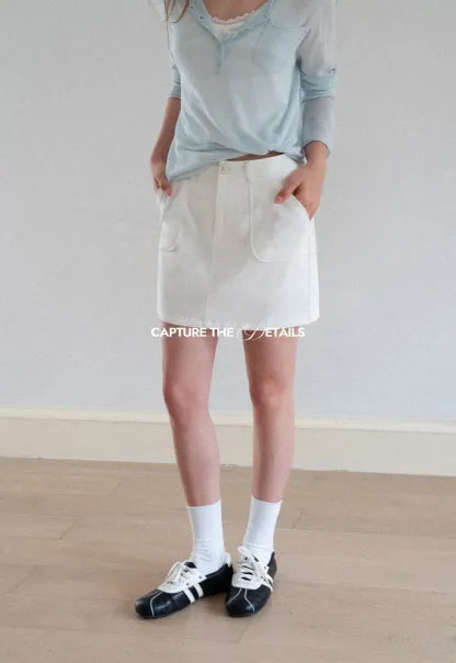 High Waist A Line Skirt with Front Patch Pockets