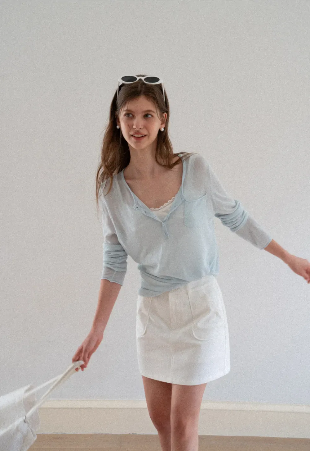 High Waist A Line Skirt with Front Patch Pockets