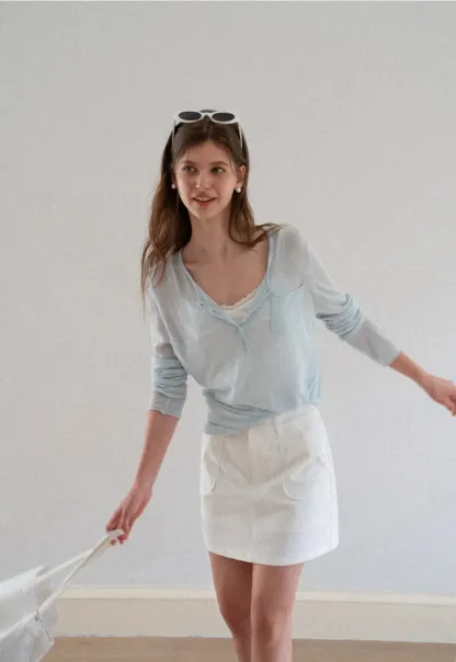 High Waist A Line Skirt with Front Patch Pockets