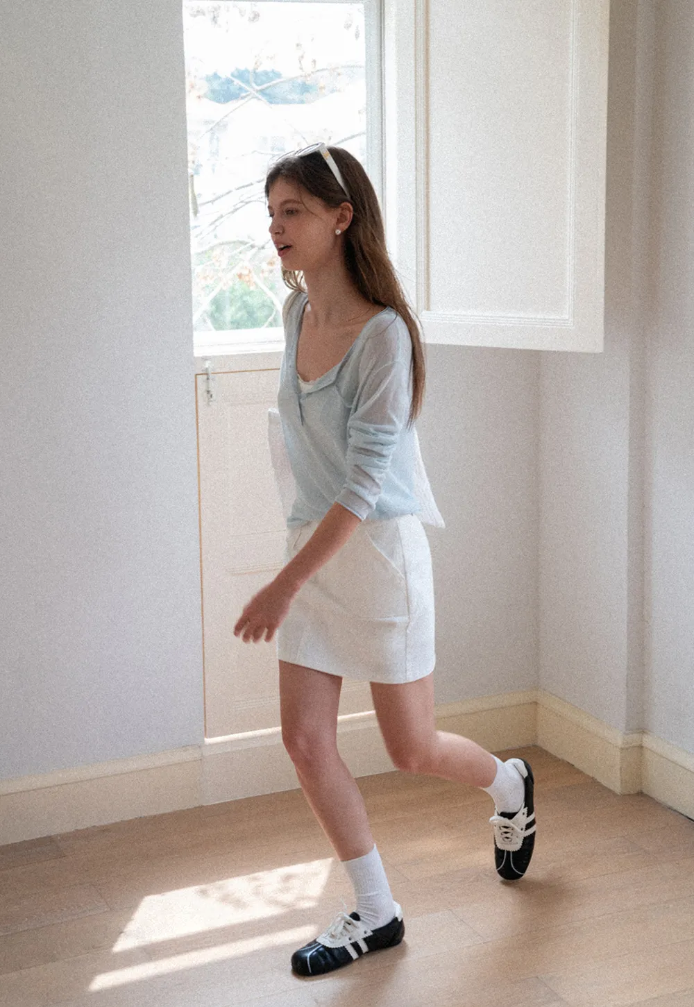 High Waist A Line Skirt with Front Patch Pockets