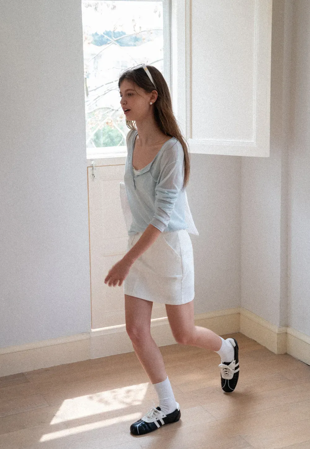 High Waist A Line Skirt with Front Patch Pockets