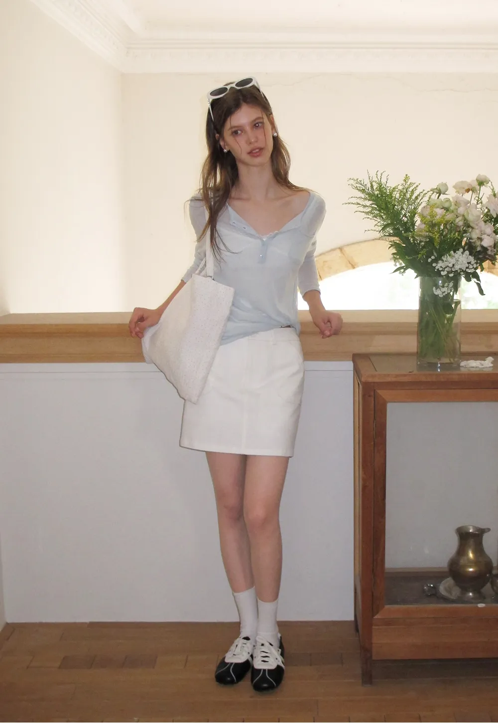 High Waist A Line Skirt with Front Patch Pockets
