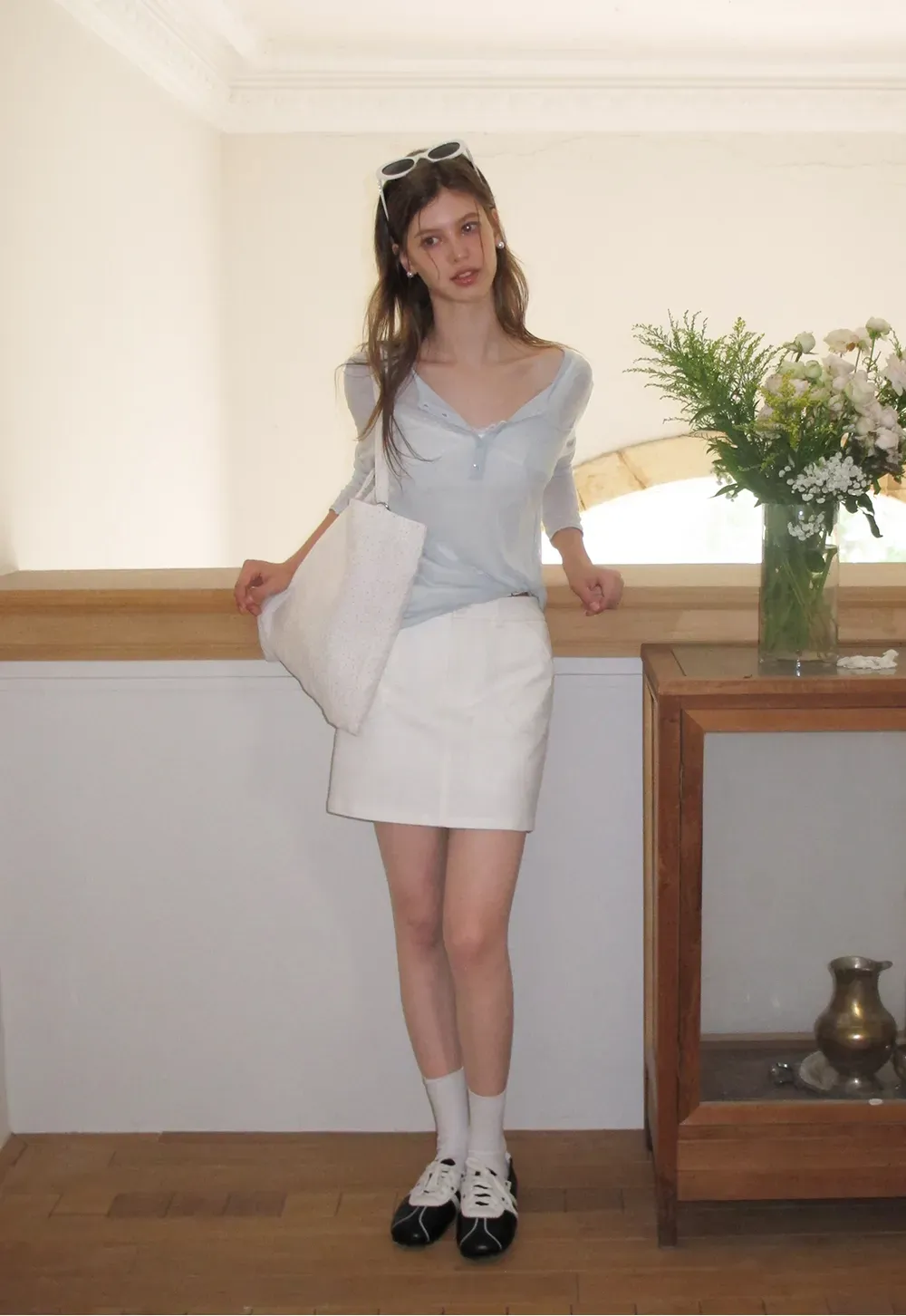 High Waist A Line Skirt with Front Patch Pockets