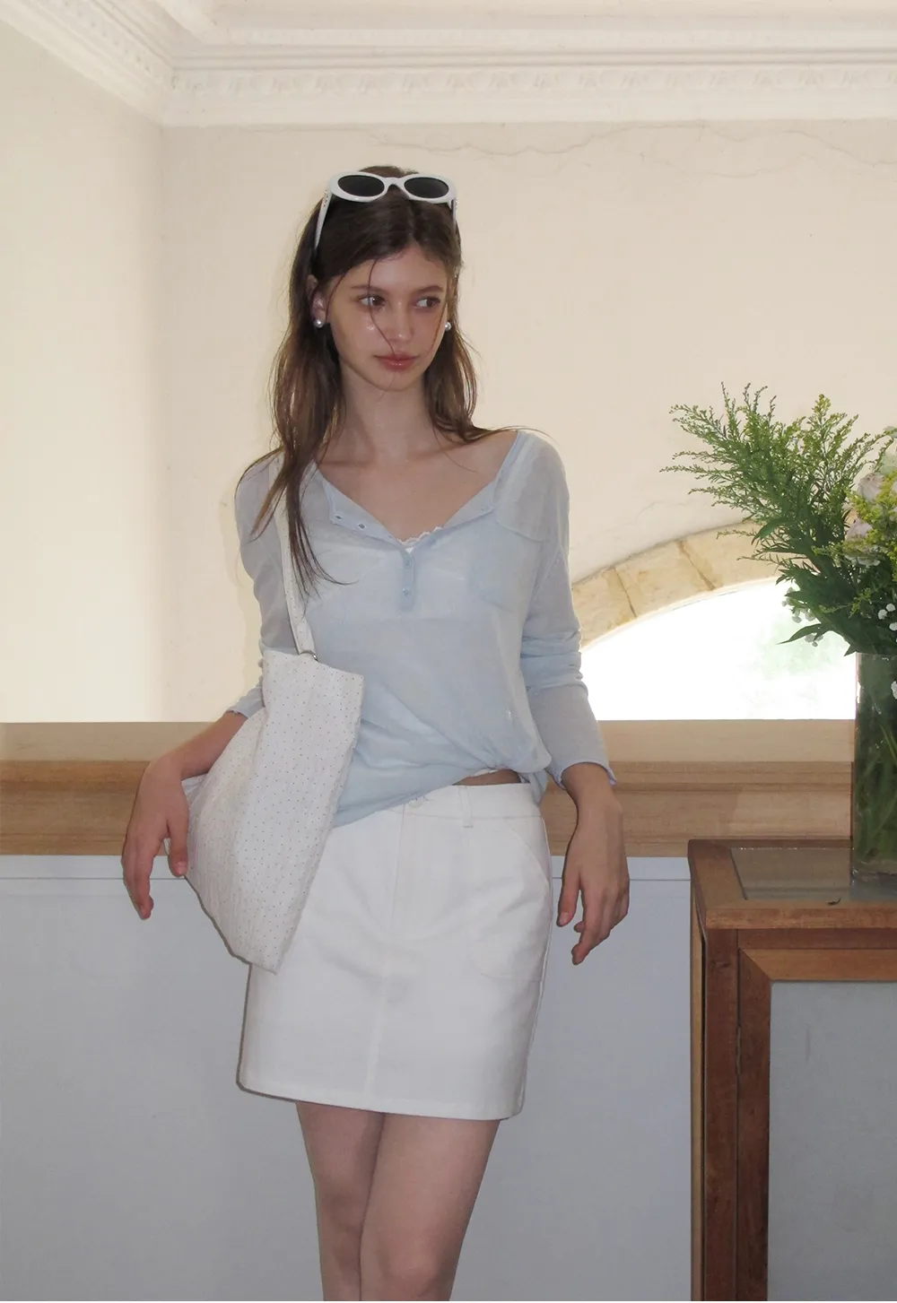 High Waist A Line Skirt with Front Patch Pockets