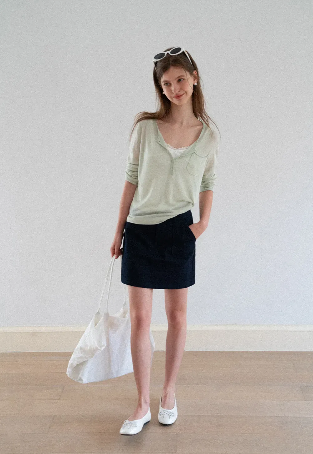 High Waist A Line Skirt with Front Patch Pockets
