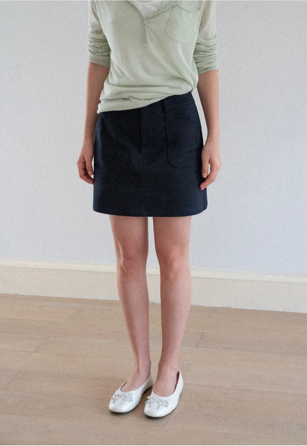 High Waist A Line Skirt with Front Patch Pockets