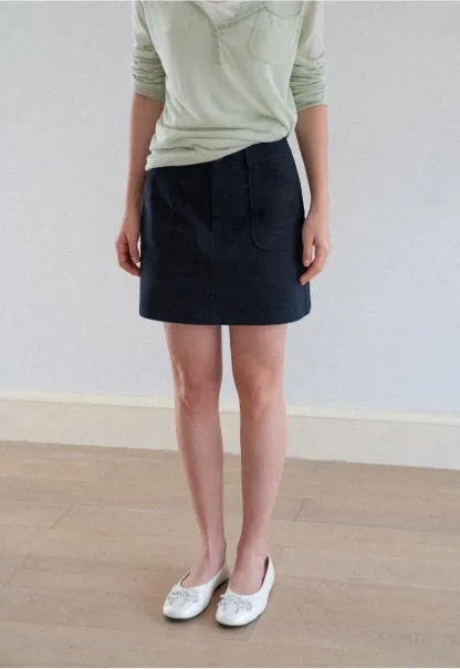 High Waist A Line Skirt with Front Patch Pockets