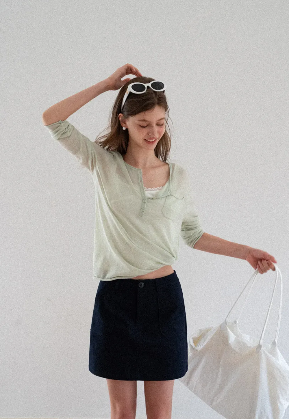 High Waist A Line Skirt with Front Patch Pockets