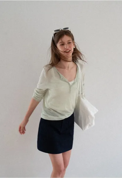High Waist A Line Skirt with Front Patch Pockets