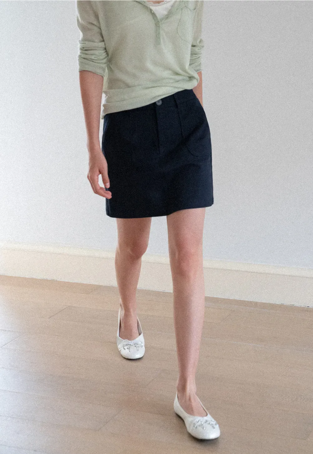 High Waist A Line Skirt with Front Patch Pockets