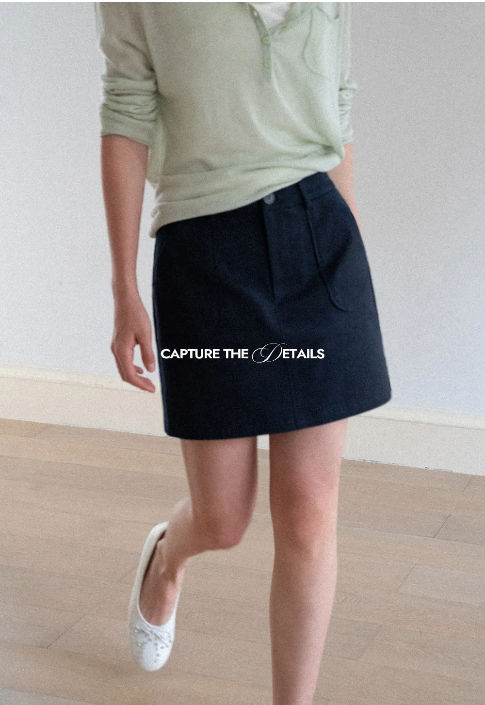 High Waist A Line Skirt with Front Patch Pockets
