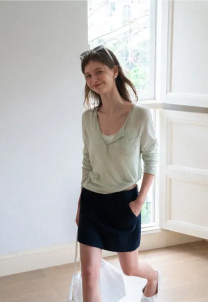 High Waist A Line Skirt with Front Patch Pockets
