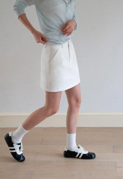 High Waist A Line Skirt with Front Patch Pockets