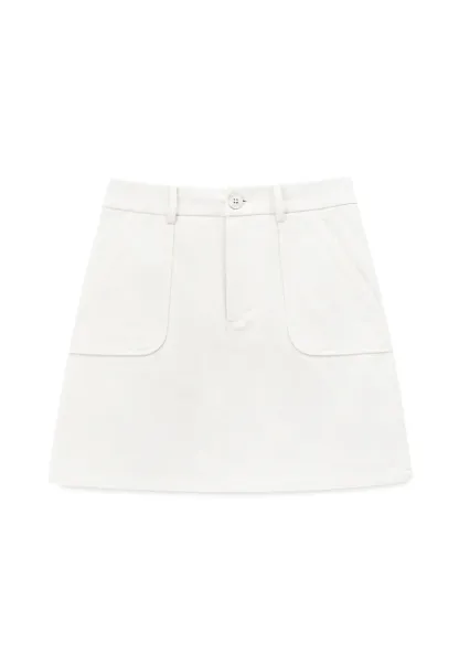 High Waist A Line Skirt with Front Patch Pockets