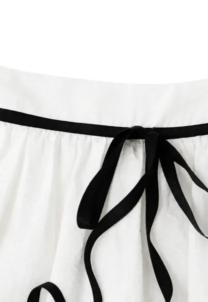 High Waist A Line Skirt with Contrast Ribbon Tie