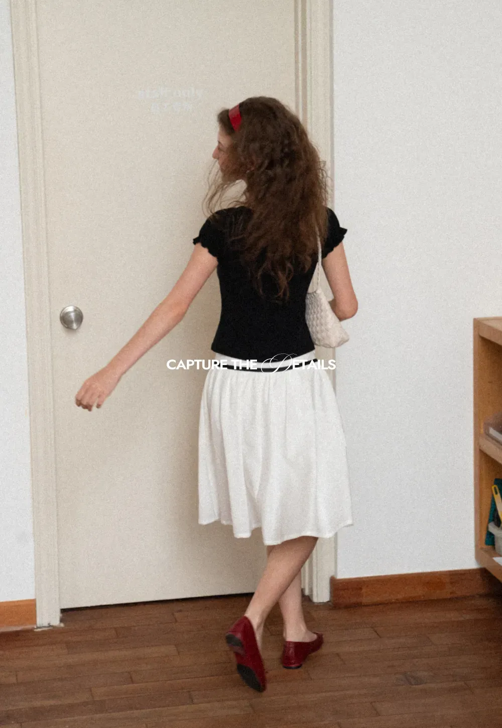 High Waist A Line Skirt with Contrast Ribbon Tie
