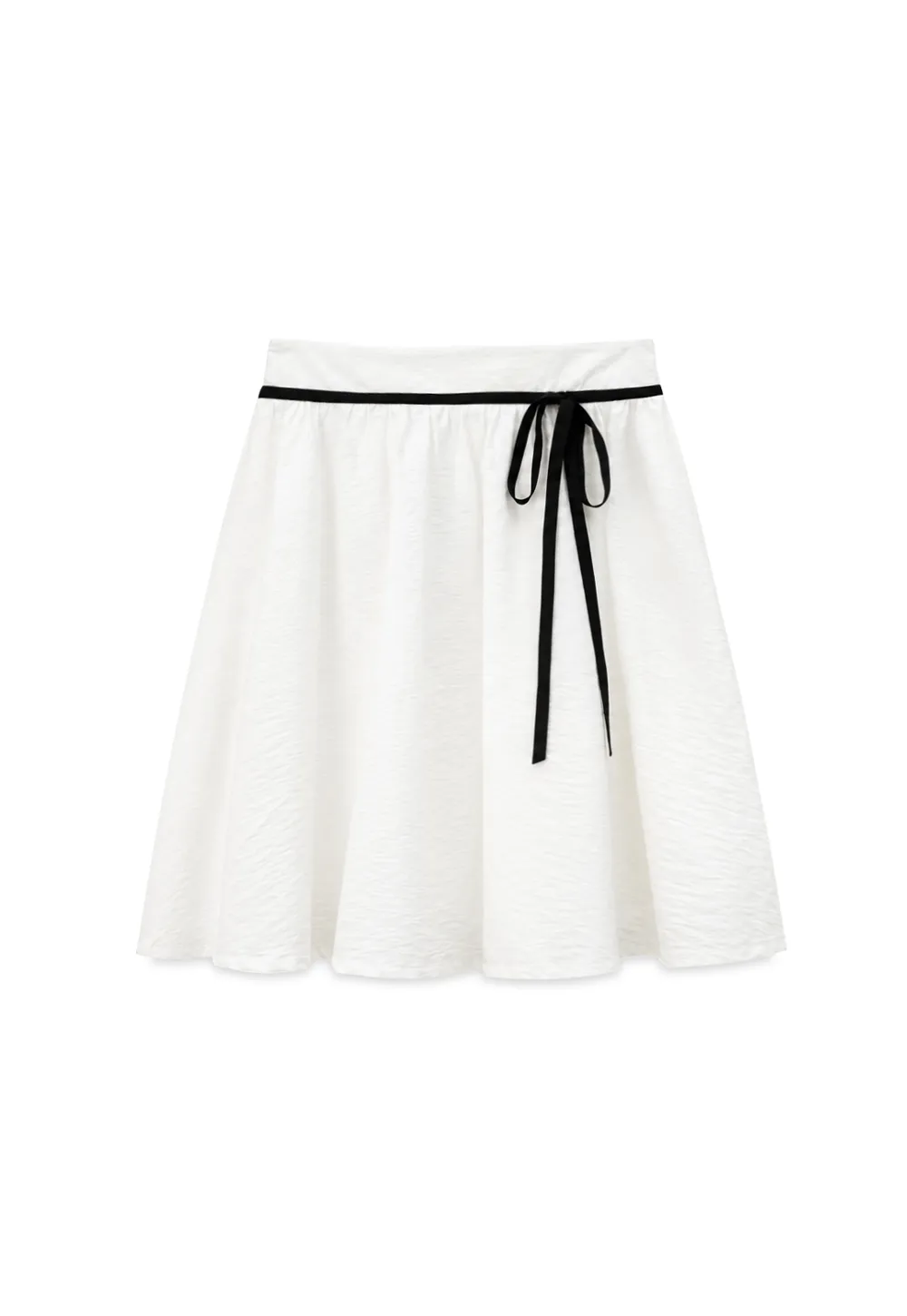 High Waist A Line Skirt with Contrast Ribbon Tie