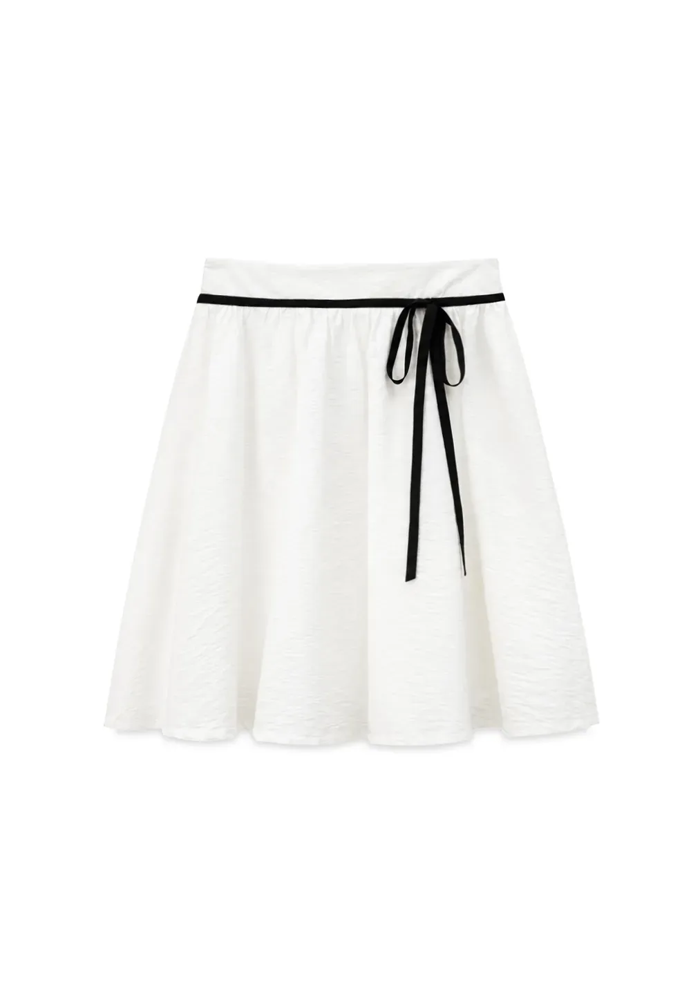 High Waist A Line Skirt with Contrast Ribbon Tie