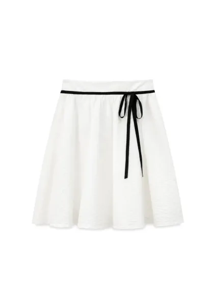 High Waist A Line Skirt with Contrast Ribbon Tie