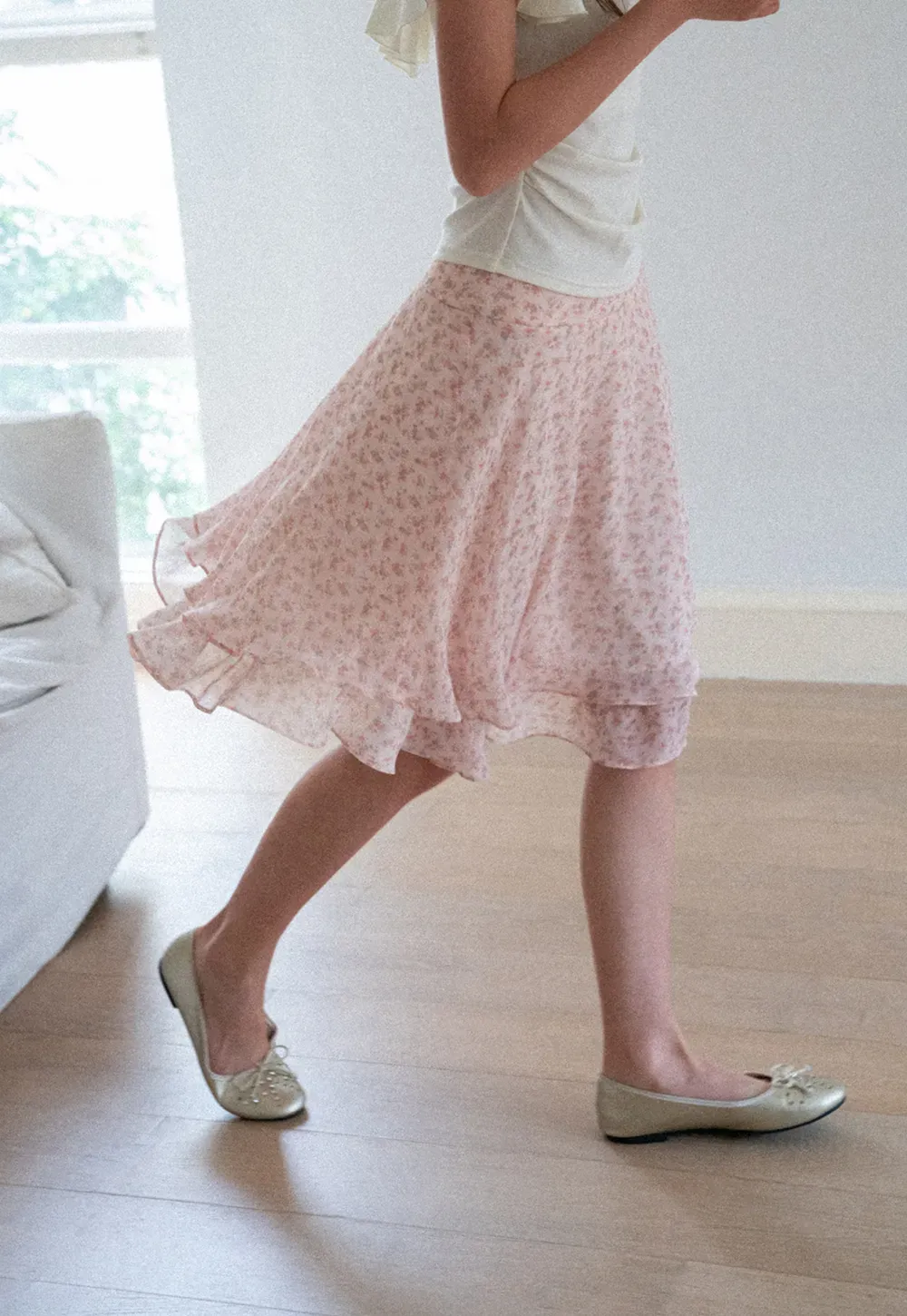Floral Print Tiered Ruffle Hem Skirt
