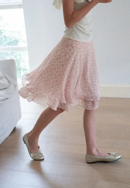 Floral Print Tiered Ruffle Hem Skirt