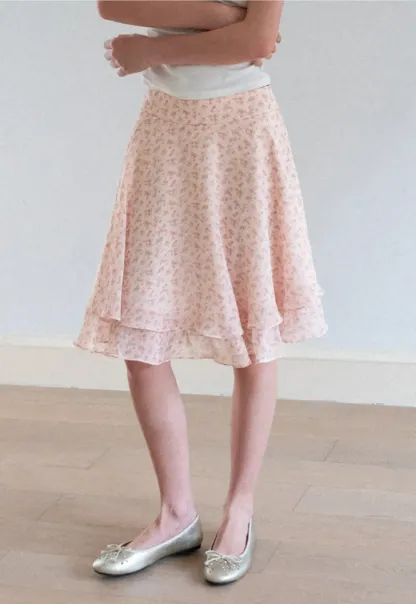 Floral Print Tiered Ruffle Hem Skirt