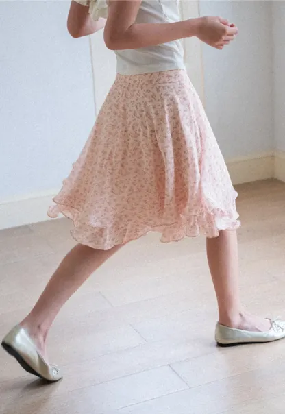Floral Print Tiered Ruffle Hem Skirt