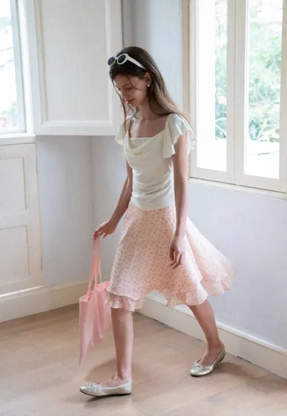 Floral Print Tiered Ruffle Hem Skirt